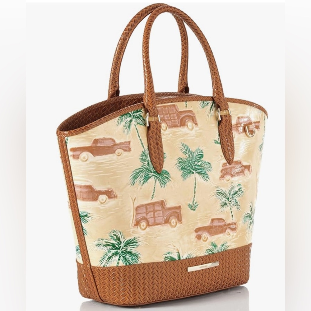 Brahmin Jeanne Copa Cabana Tote Honey Brown Tropical Leather Crossbody NWT - Picture 6 of 10